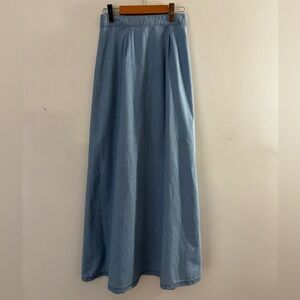 UK Light Blue Denim Maxi  Whimsical, Flowing Cotton Skirt Sz UK 10 - 6 US